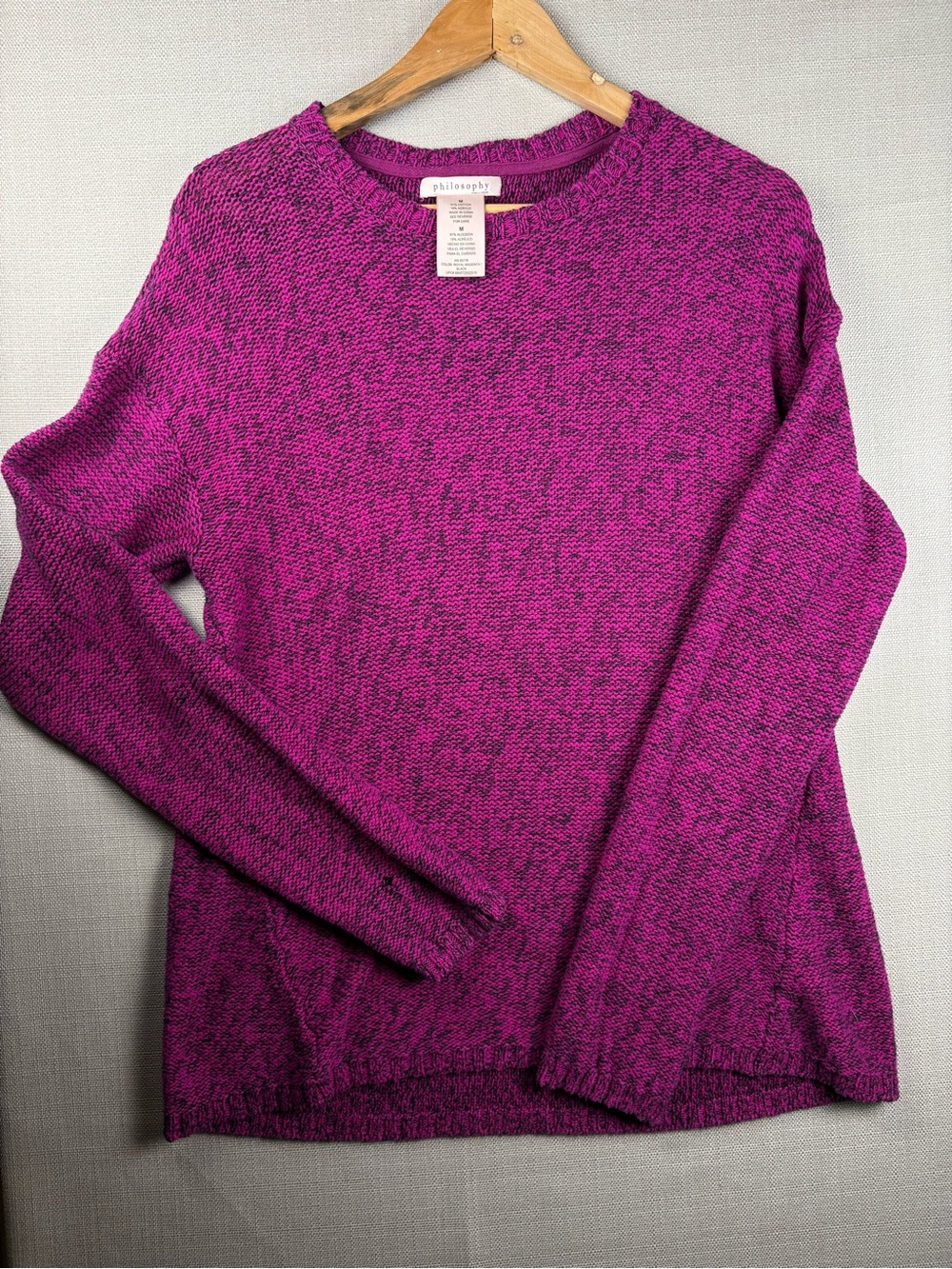 Philosophy Republic Clothing Sweater Womens M Magenta Black Cotton Knit Pullover